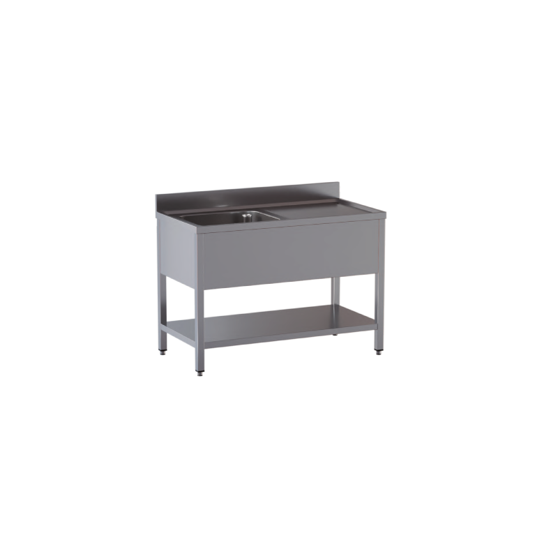 lavello acciaio inox aperto con sottopiano 1 vasca gocciolatoio dx misure cm. 140x70x85