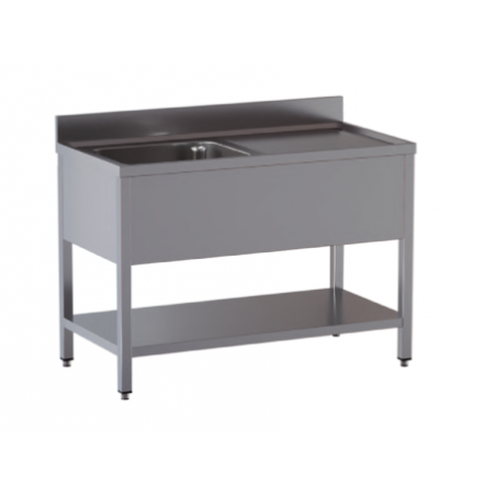 lavello acciaio inox aperto con sottopiano 1 vasca gocciolatoio dx misure cm. 140x70x85