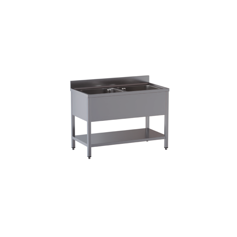 lavello acciaio inox aperto con sottopiano 2 vasche  misure cm. 200X60X85