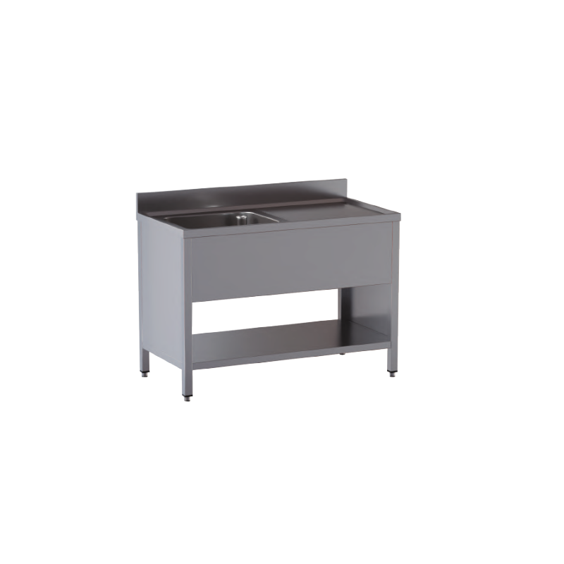 lavello acciaio inox aperto su fianchi e sottopiano 1 vasca gocciolatoio dx misure cm. 110x60x85