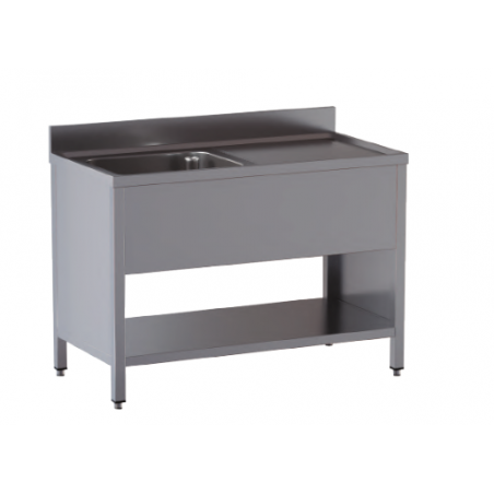 lavello acciaio inox aperto su fianchi e sottopiano 1 vasca gocciolatoio dx misure cm. 130x70x85