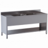 lavello acciaio inox aperto su fianchi e sottopiano 2 vasche 2 gocciolatoi misure cm. 180X60X85