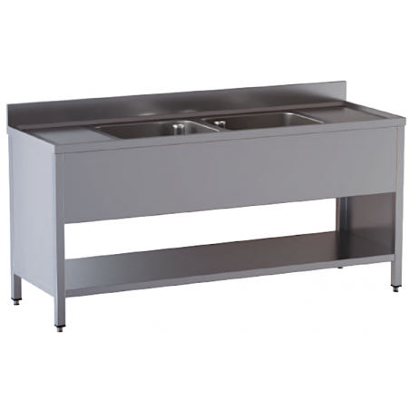 lavello acciaio inox aperto su fianchi e sottopiano 2 vasche 2 gocciolatoi misure cm. 200X70X85