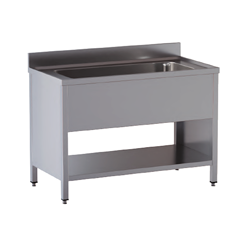 lavello acciaio inox aperto su fianchi e sottopiano vasca grande misure cm. 100x70x85