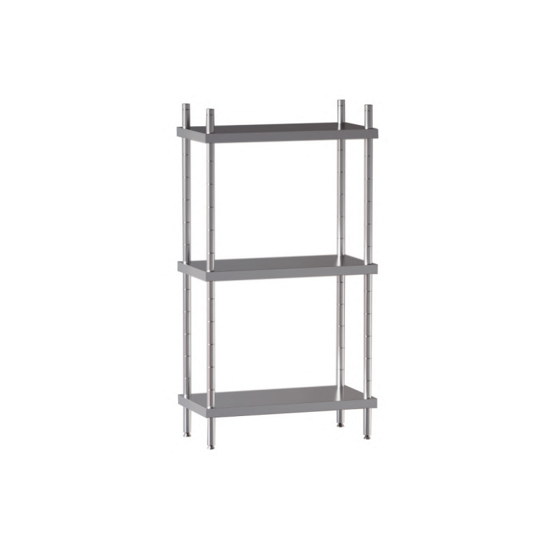 scaffale acciaio inox ripiani lisci h cm 150 3 piani gambe tonde ø 35 mm misure cm. 90X50X150