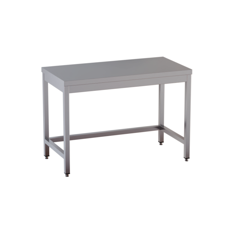 tavolo acciaio inox aperto con cornice inferiore misure cm. 90x70x85