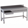 tavolo acciaio inox aperto con cornice inferiore con cassetti orizzontali e alzatina misure cm. 180X70X85