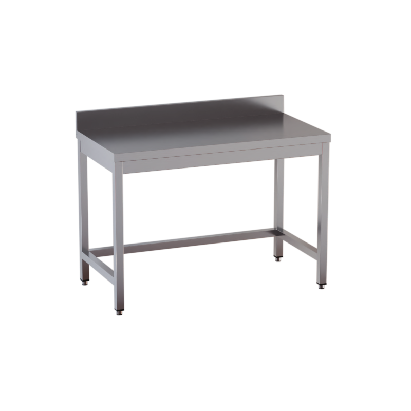 tavolo acciaio inox aperto con cornice inferiore e alzatina misure cm. 100x70x85
