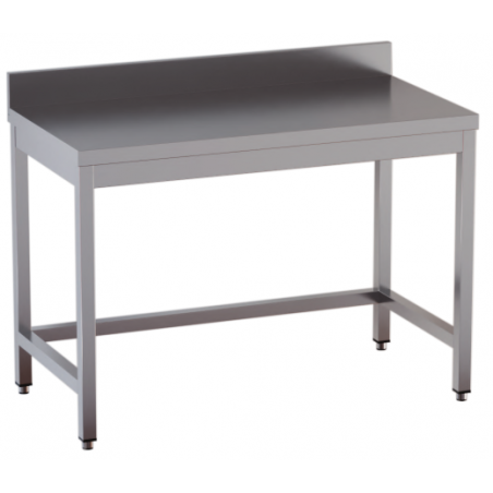 tavolo acciaio inox aperto con cornice inferiore e alzatina misure cm. 70x70x85