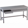 tavolo acciaio inox aperto con cornice inferiore e con cassetti orizzontali misure cm. 100x70x85