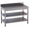 tavolo acciaio inox aperto con n. 2 ripiani e alzatina misure cm. 70x60x85
