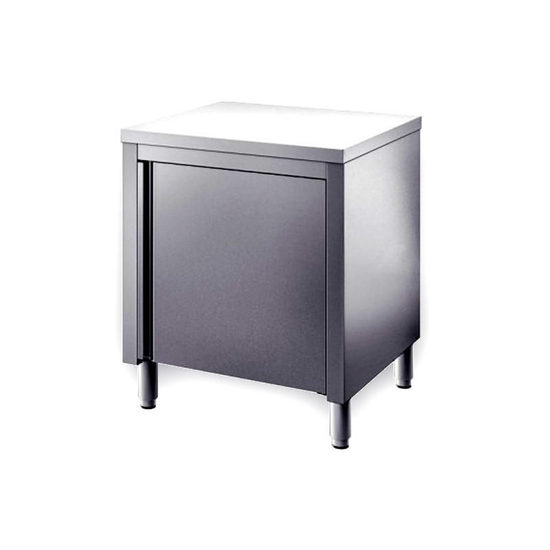 tavolo acciaio inox armadiato con porte battenti misure cm. 80x70x85