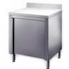 tavolo acciaio inox armadiato con porte battenti e alzatina misure cm. 80x60x85