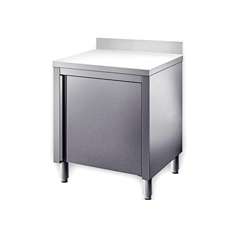 tavolo acciaio inox armadiato con porte battenti e alzatina misure cm. 80x70x85