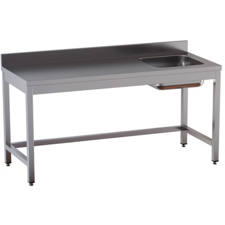 tavolo acciaio inox chef con alzatina, vasca dx e cornice inferiore misure cm. 120x70x85