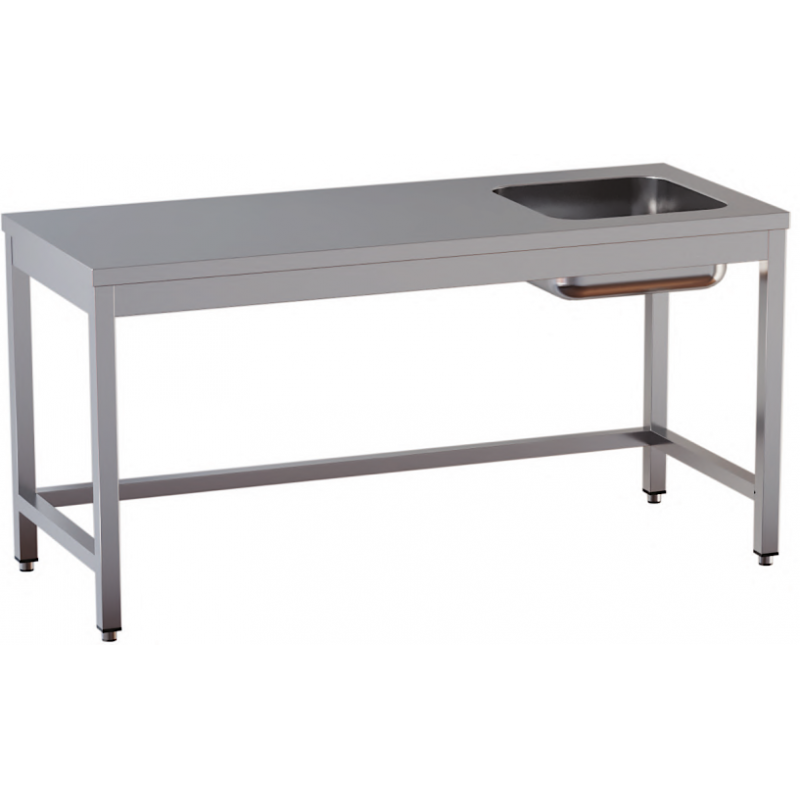 tavolo acciaio inox chef con vasca dx e cornice inferiore misure cm. 120x60x85