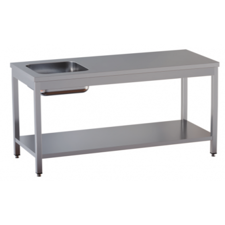 tavolo acciaio inox chef con vasca sx e sottopiano misure cm. 100x70x85