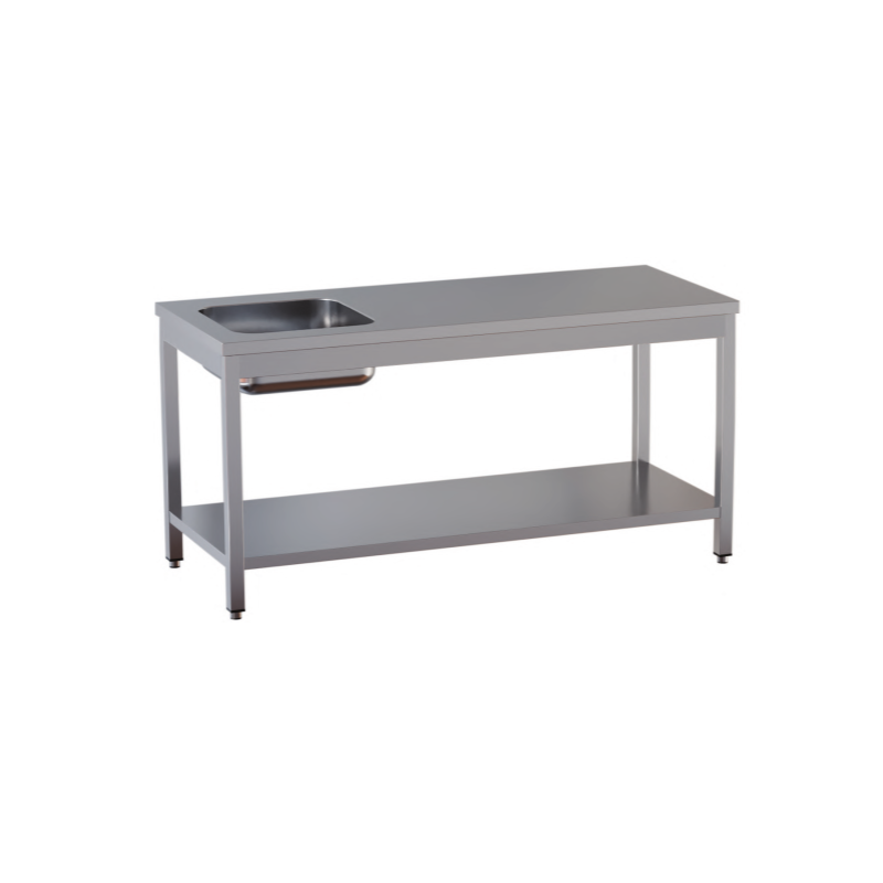tavolo acciaio inox chef con vasca sx e sottopiano misure cm. 70x70x85