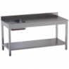 tavolo acciaio inox chef con alzatina, vasca sx e sottopiano misure cm. 90x60x85