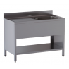 lavello acciaio inox aperto su fianchi e sottopiano 1 vasca gocciolatoio sx misure cm. 130x60x85