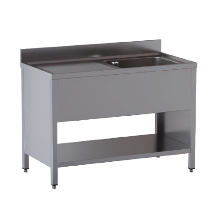 lavello acciaio inox aperto su fianchi e sottopiano 1 vasca gocciolatoio sx misure cm. 100x70x85