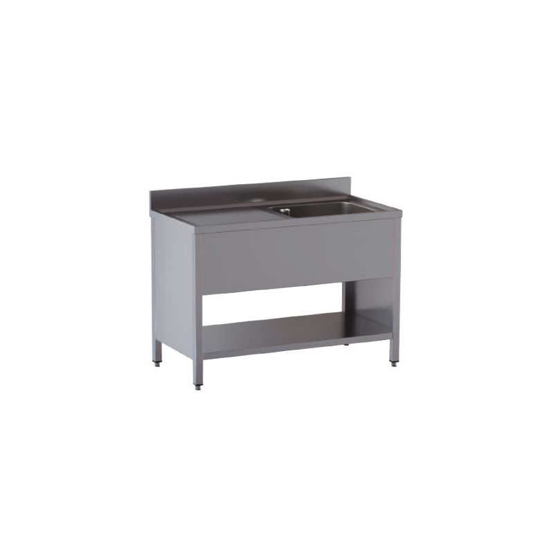 lavello acciaio inox aperto su fianchi e sottopiano 1 vasca gocciolatoio sx misure cm. 100x60x85