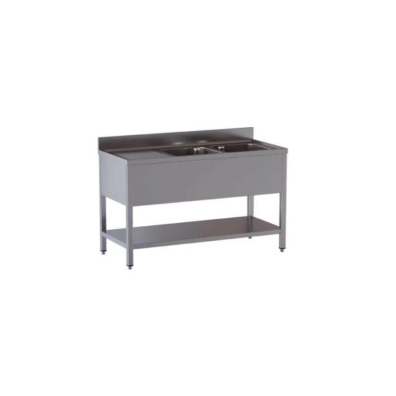 lavello acciaio inox aperto con sottopiano 2 vasche gocciolatoio sx misure cm. 180X70X85