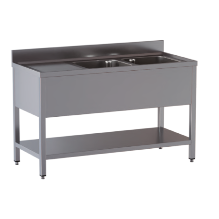 lavello acciaio inox aperto con sottopiano 2 vasche gocciolatoio sx misure cm. 180X70X85