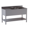 lavello acciaio inox aperto con sottopiano 2 vasche gocciolatoio sx misure cm. 180X70X85