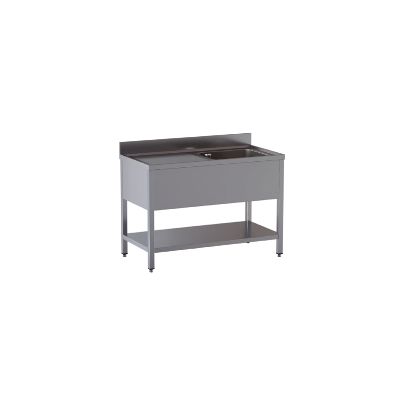 lavello acciaio inox aperto con sottopiano 1 vasca gocciolatoio sx misure cm. 120x70x85
