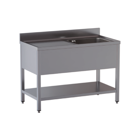 lavello acciaio inox aperto con sottopiano 1 vasca gocciolatoio sx misure cm. 110x70x85