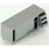 tavolo acciaio inox armadiato con porte scorrevoli e 3 cassetti dx  misure cm. 220X70X85