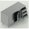 tavolo acciaio inox armadiato con porta battente (una porta battente) e 3 cassetti dx misure cm. 120x60x85
