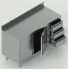tavolo acciaio inox armadiato con porta battente (una porta battente) e 3 cassetti dx e alzatina misure cm. 100x70x85
