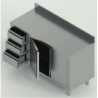 tavolo acciaio inox armadiato con porta battente (una porta battente) e 3 cassetti sx e alzatina misure cm. 100X60X85