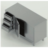 tavolo acciaio inox armadiato con porta battente (una porta battente) e 3 cassetti sx misure cm.  120X60X85