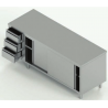 tavolo acciaio inox armadiato con porte scorrevoli e 3 cassetti sx misure cm.  210X60X85