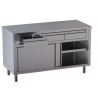 tavolo acciaio inox armadiato con porte scorrevoli e 2 cassetti superiori misure cm. 120X60X85