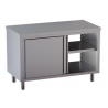 tavolo acciaio inox armadiato passante con porte scorrevoli su due lati 200X70X85