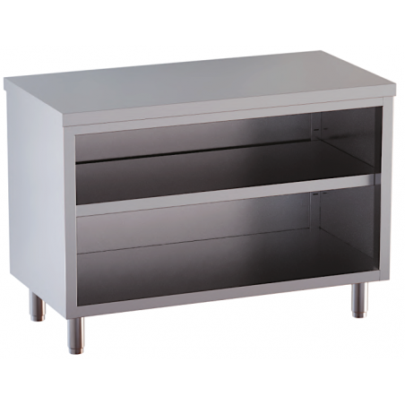 tavolo acciaio inox chiuso 3 lati aperto davanti con piano intermedio 130X60X85
