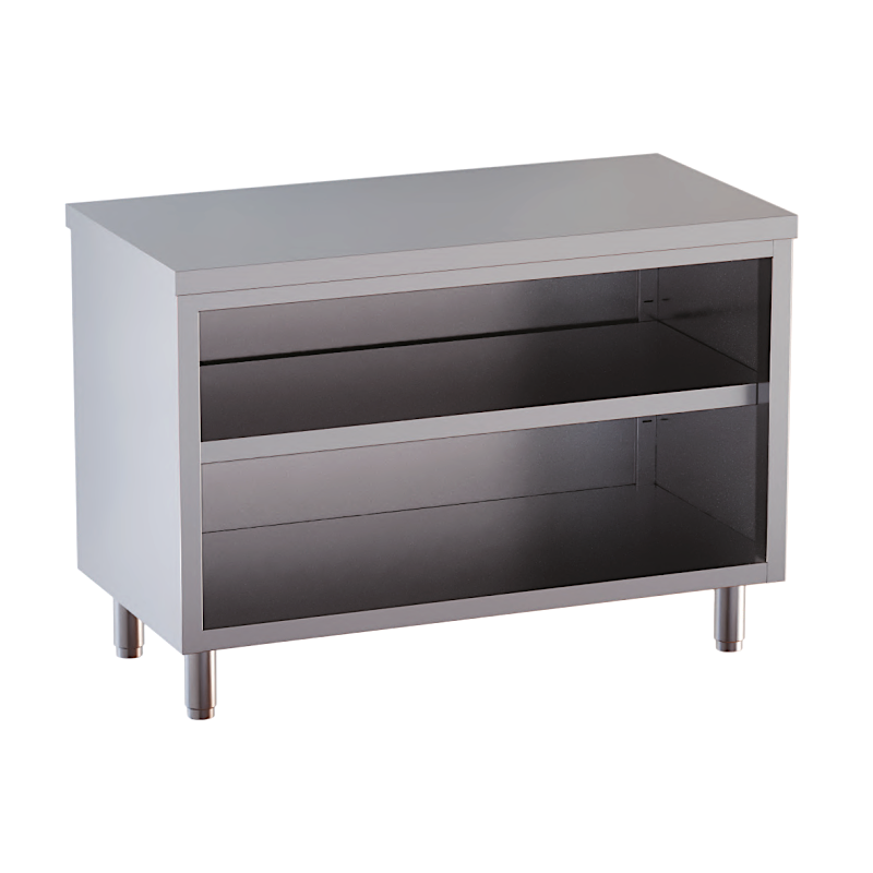 tavolo acciaio inox chiuso 3 lati aperto davanti con piano intermedio 160X70X85