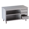 tavolo acciaio inox chiuso 3 lati aperto davanti con piano intermedio e 3 cassetti a destra 100X70X85