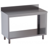 tavolo acciaio inox chiuso sui fianchi aperto davanti e dietro con alzatina 40X60X85