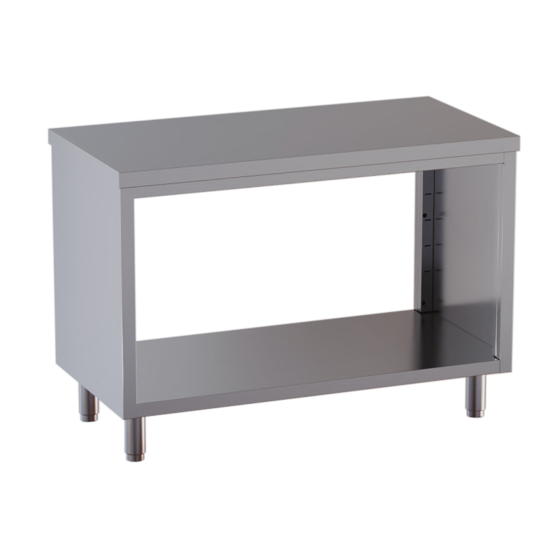 tavolo acciaio inox chiuso sui fianchi aperto davanti e dietro 50X60X85