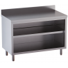 tavolo acciaio inox chiuso 3 lati aperto davanti con piano intermedio e alzatina 140X60X85