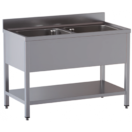 lavello acciaio inox aperto con sottopiano 2 vasche misure cm. 120x60x85