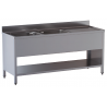 lavello acciaio inox aperto su fianchi e sottopiano 2 vasche gocciolatoio dx misure cm. 160X70X85