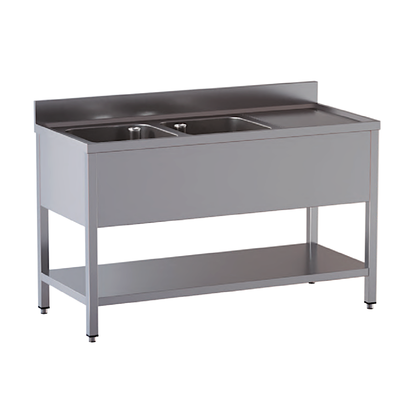 lavello acciaio inox aperto con sottopiano 2 vasche gocciolatoio dx misure cm. 160X70X85