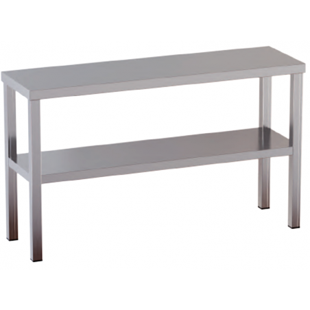 ripiano mensola in acciaio inox di appoggio doppio per tavoli gambe quadre 40x40 mm ripiano doppio h 70 180X35X70