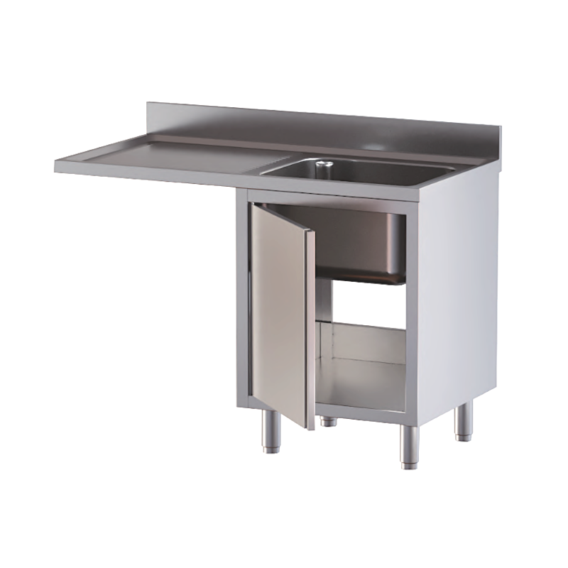 lavello acciaio inox armadiato vano lavastoviglie 1 vasca gocciolatoio e spazio sx porta a libro 120X60X85